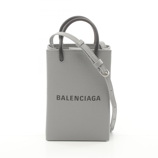 BALENCIAGA phone holder Shoulder Bag 593826 leather Gray Black Used Women logo