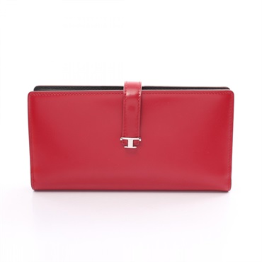 TOD’S TSI P FOGLIO LINGUETTA Bifold long wallet Purse leather Red Used Women