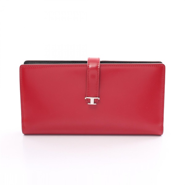 TOD’S TSI P FOGLIO LINGUETTA Bifold long wallet Purse leather Red Used Women