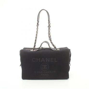 CHANEL Deauville Shoulder Bag AS4166 canvas leather Black Used Women