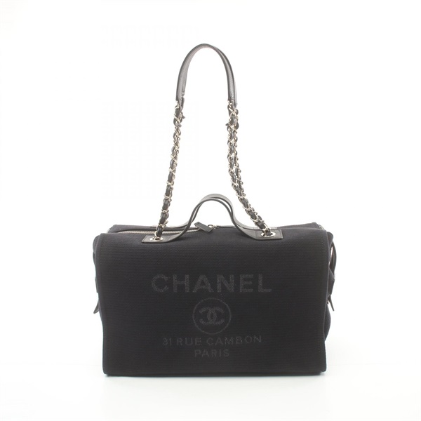 CHANEL Deauville Shoulder Bag AS4166 canvas leather Black Used Women