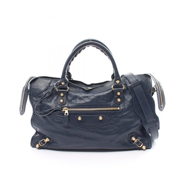 BALENCIAGA Giant City Shoulder Hand bag 281770 leather Navy Used Women