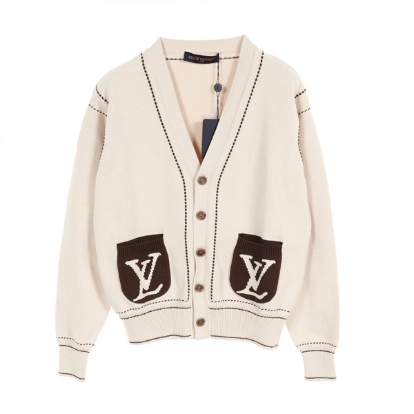 LOUIS VUITTON LV logo cardigan knitwear cotton Beige Brown Used mens size XS