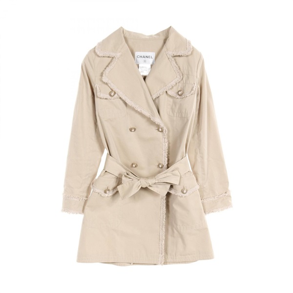 CHANEL Trench coat silk cotton Beige Used Women size 36