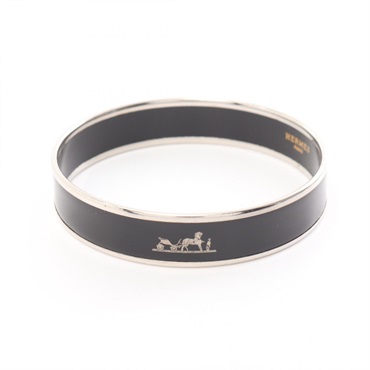 HERMES Emaille PM bracelet Bangle Stainless Steel Cloisonne Black SHW Used