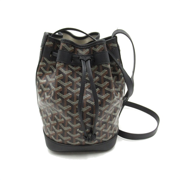 GOYARD Petit Flot bucket Shoulder Bag PVC coated canvas Black Used Women