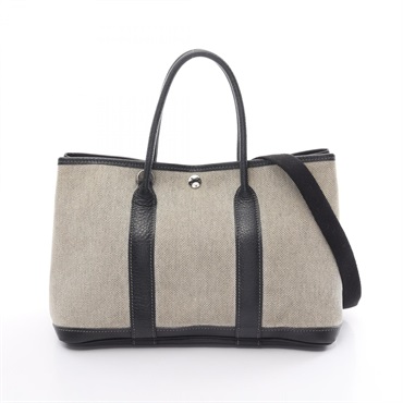 HERMES Garden party TPM Tote shoulder Bag H Toile H Beige Black Beige SHW Used