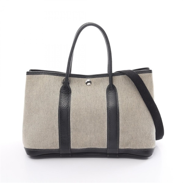 HERMES Garden party TPM Tote shoulder Bag H Toile H Beige Black Beige SHW Used