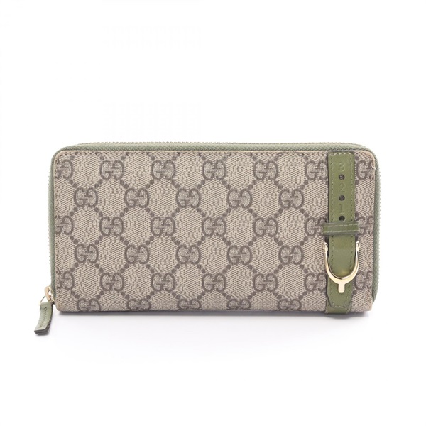 GUCCI Nice GG Supreme around long wallet purse 309758 canvas leather Beige Green