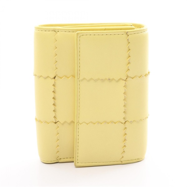 BOTTEGA VENETA cassette Tri-fold compact wallet purse leather Yellow Used