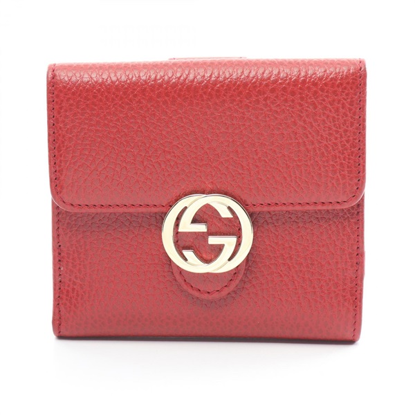 GUCCI Interlocking G compact wallet purse 615525 leather Red Used