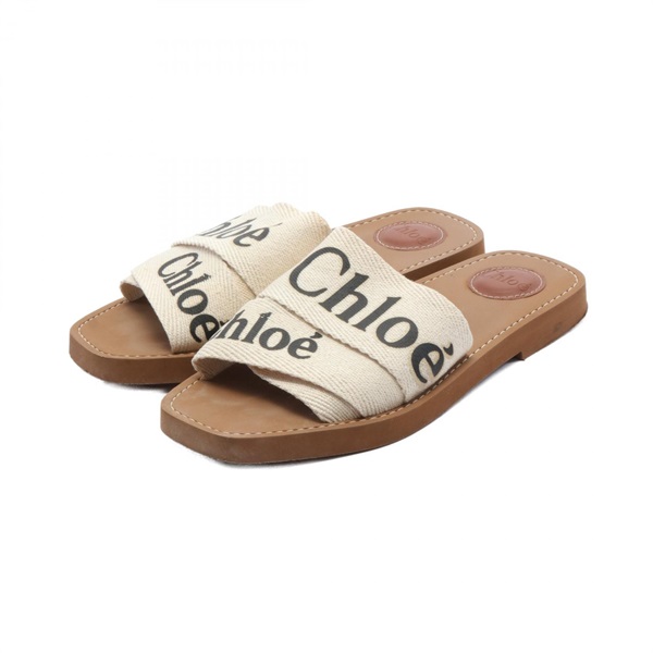 Chloe WOODY logo band flat mules Sandals Shoes canvas Beige Used Women #37