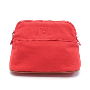HERMES Bolide 20 Pouch 101629M canvas leather SHW Red Brown Used Women