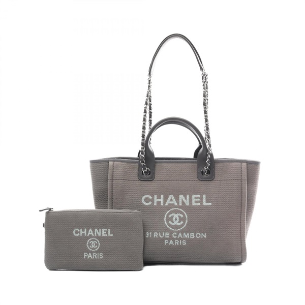 CHANEL Deauville Small 2way Tote shoulder Bag AS3257 canvas leather Gray SHW
