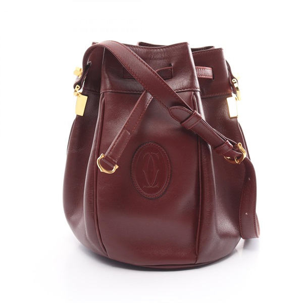 CARTIER Must Line Shoulder drawstring crossbody Bag leather Bordeaux Used