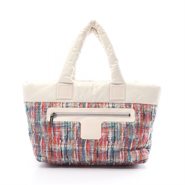CHANEL Coco Cocoon MM Tote hand Bag Nylon leather Beige Multicolor Used SHW