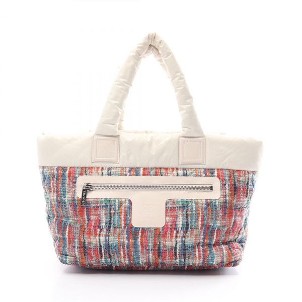 CHANEL Coco Cocoon MM Tote hand Bag Nylon leather Beige Multicolor Used SHW