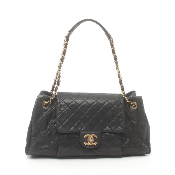 CHANEL CC Matelasse Chain Shoulder Hand Bag Leather Black Used Women Coco