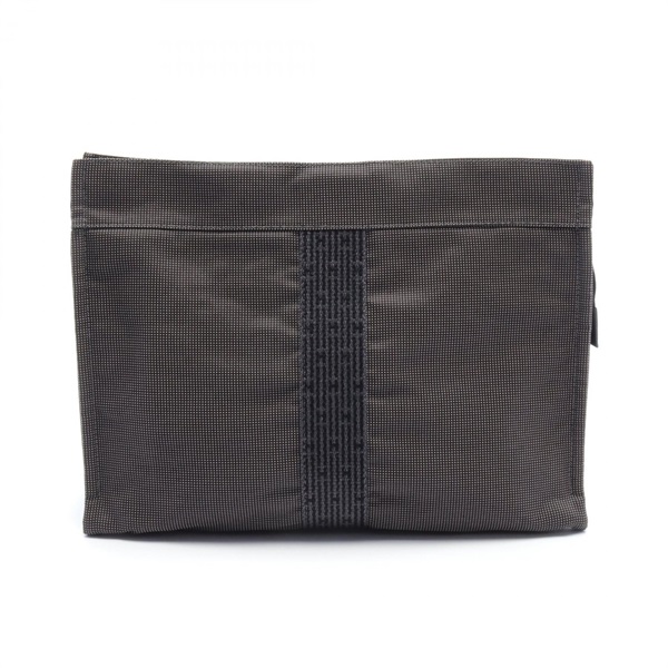 HERMES Herline PM Pouch Nylon canvas SHW Gray Used Women