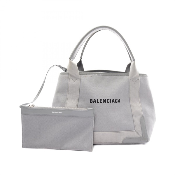 BALENCIAGA NAVY CABAS S Tote Hand Bag 339933 canvas leather Gray Used Women