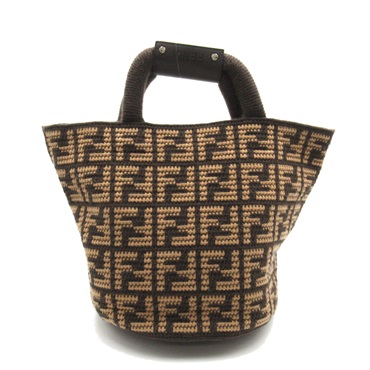 FENDI Knit fabric Tote Hand Bag 7VA602 Fabric Brown Beige Used Women
