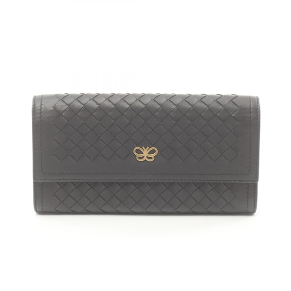 BOTTEGA VENETA Intrecciato around long wallet purse leather Black Used