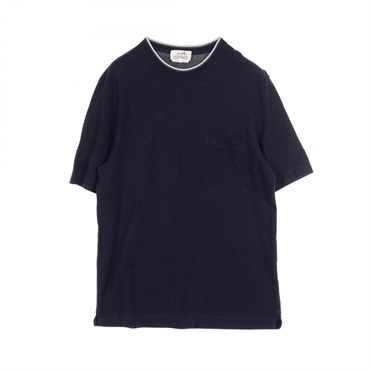HERMES Saddle stitch T-shirt pullover L size cotton Navy Used