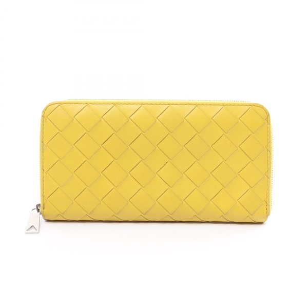 BOTTEGA VENETA Round long wallet Purse leather Yellow Used unisex