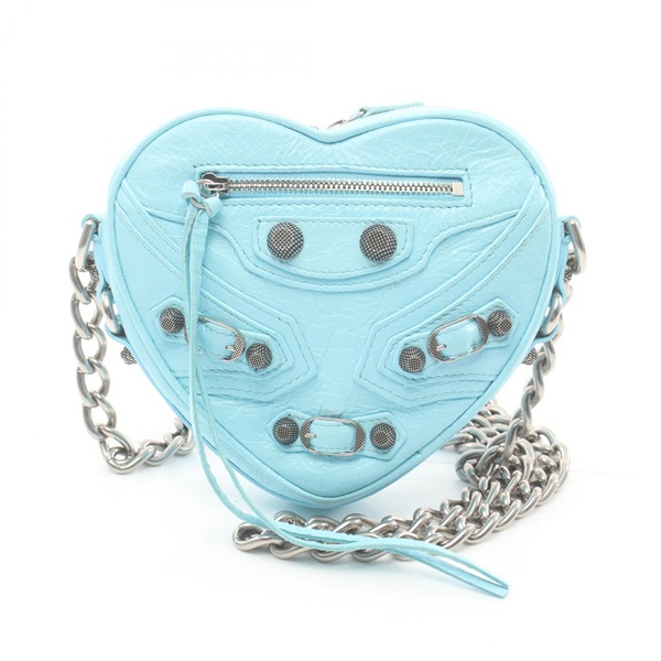 BALENCIAGA LE CAGOLE HEART MINI Chain Shoulder Bag 722781 leather Blue Used