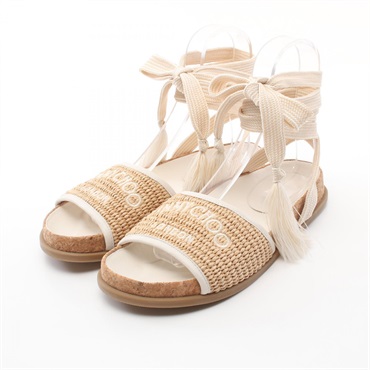 JIMMY CHOO GAL FLAT Sandals #38 shoes leather Raffia Beige White Used