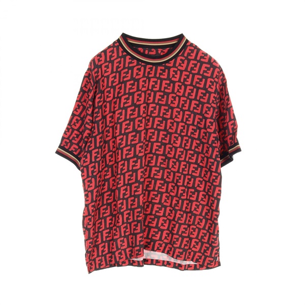 FENDI FF logo T-shirt FS0769 Rayon Black Red Multicolor Used mens #41