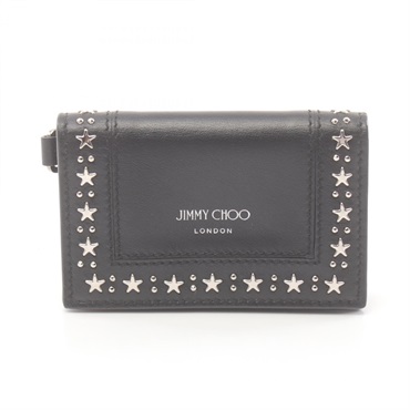 JIMMY CHOO Card Case holder wallet purse studs leather Black Used