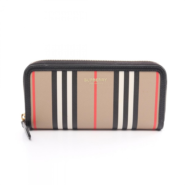 BURBERRY Icon stripe Round long wallet 8027 canvas Beige Multicolor Used Women