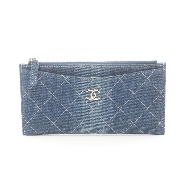 CHANEL CC Matelasse Pouch wallet Purse AP0206 denim Navy Used Women Coco