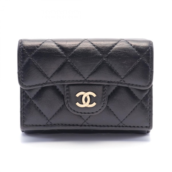 CHANEL Matelasse Tri-fold wallet matelasse leather Black Used Women GHW CC Coco