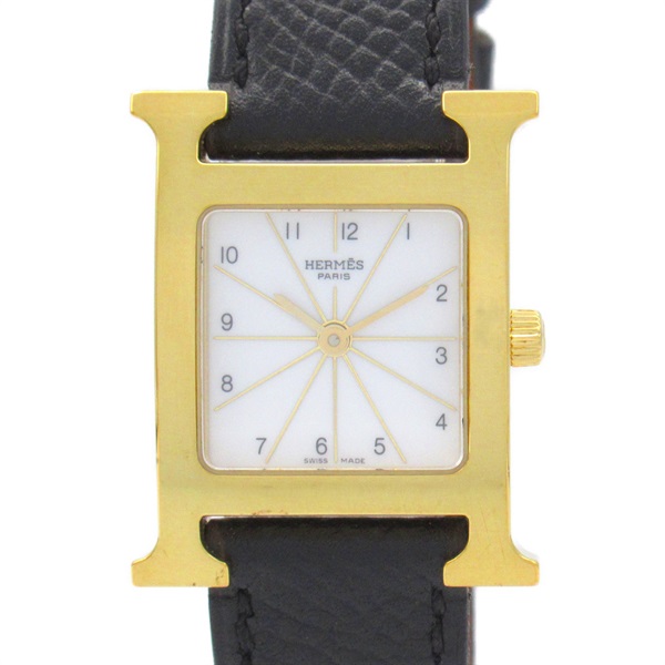 HERMES H Wrist Watch HH1.201 Quartz Gold Plated Leather belt Used Women