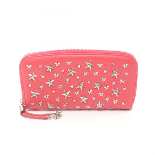 JIMMY CHOO FILIPA around zipper long wallet leather Pink studs Used