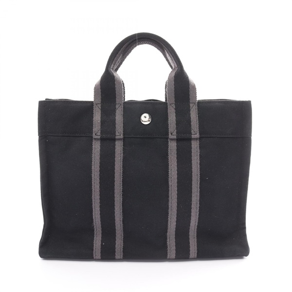 HERMES Fourre Tout PM Tote Bag canvas Black Gray Used Women SHW