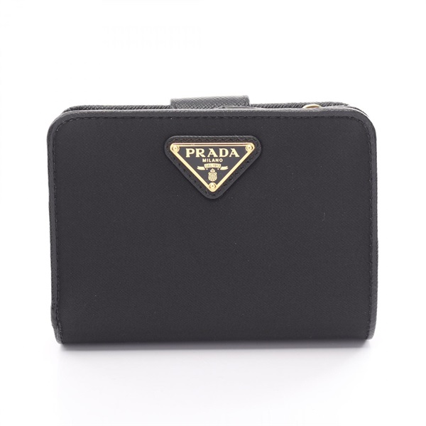 PRADA PORTAF PICCOLO LAMPO bifold pwallet 1ML018 leather Nylon canvas Black Used