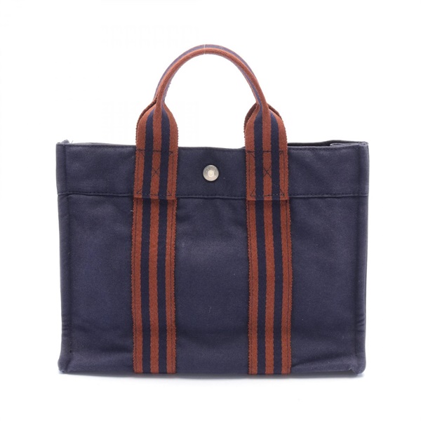 HERMES Fourre-tout PM Tote Bag canvas Navy Used SHW