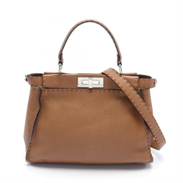 FENDI Peekaboo Regular Selleria Hand shoulder crossbody bag 8BN290 leather Brown