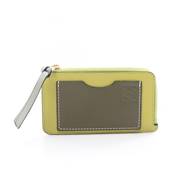 LOEWE card holder coin purse C660Z40X04 leather Green Khaki Used Women