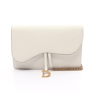 Christian Dior Saddle wallet on chain Shoulder Bag leather White Used Women GHW