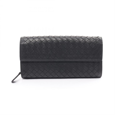 BOTTEGA VENETA Intrecciato Bifold long wallet purse leather Black Used