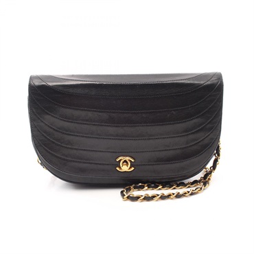 CHANEL Half moon chain Shoulder Bag Lambskin Black Used GHW