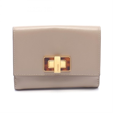 FENDI Peekaboo Bi-fold wallet purse 8M0359 leather Beige Used Women GHW