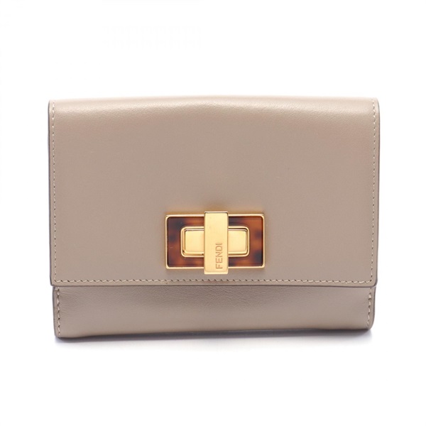 FENDI Peekaboo Bi-fold wallet purse 8M0359 leather Beige Used Women GHW