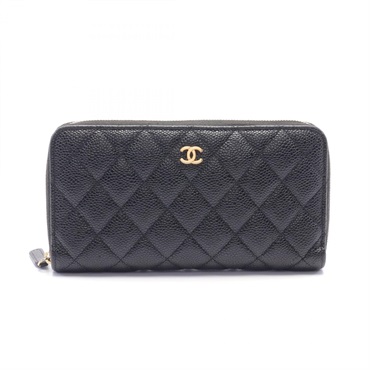 CHANEL Classic Long Zip long wallet matellase AP0242 Caviar Black Used Women CC