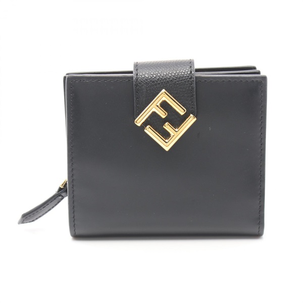 FENDI FF Diamond Bi-fold wallet purse 8M0386 leather Black Used Women GHW