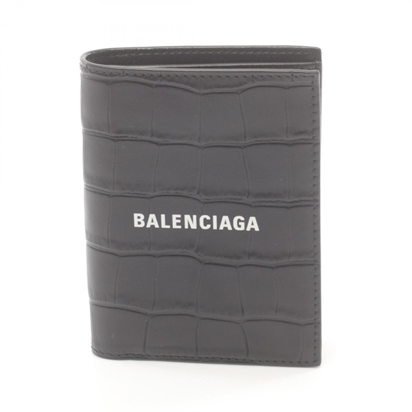 BALENCIAGA CASH VERTICAL Bi-fold wallet purse 681579 leather Black Used